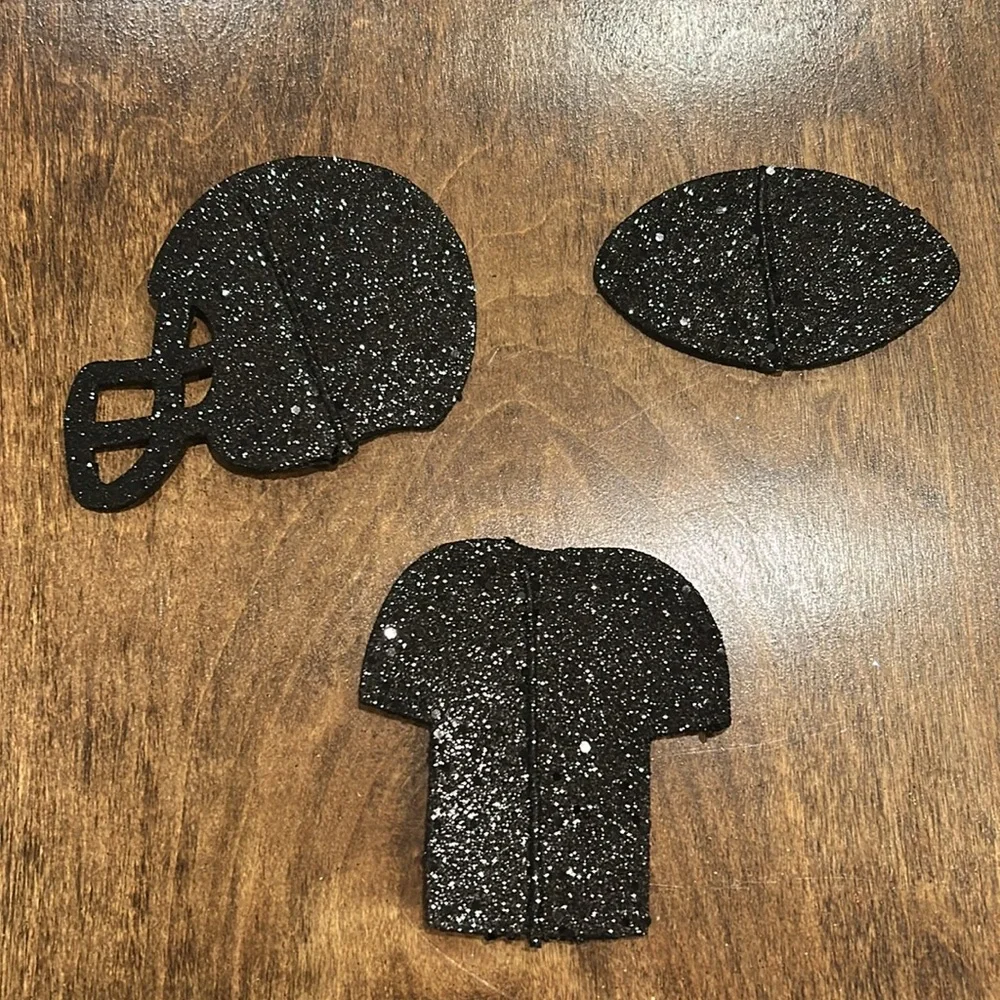 Homecoming 6 Assorted Glitter Black & Silver Football Mum & Garter Toppers